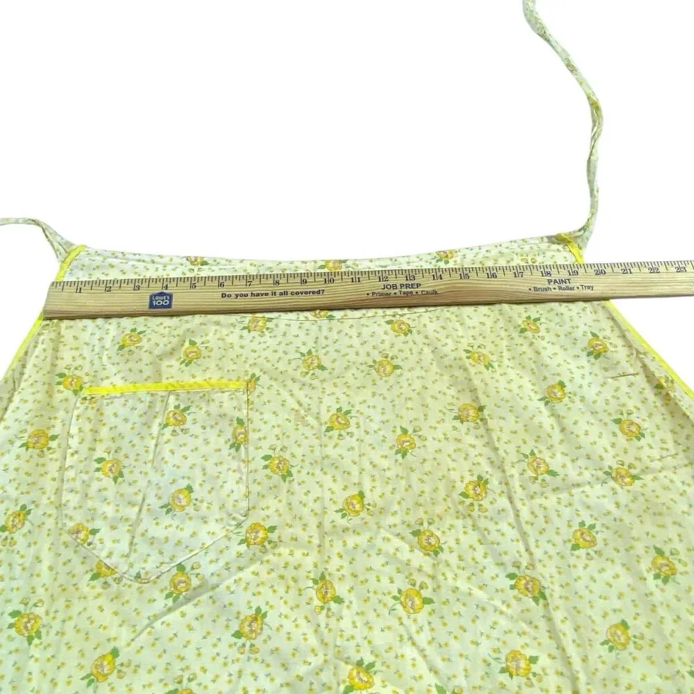 Vintage Hostess Half Apron Pink Yellow MCM 50s Pocket Retro Tie Floral Spring